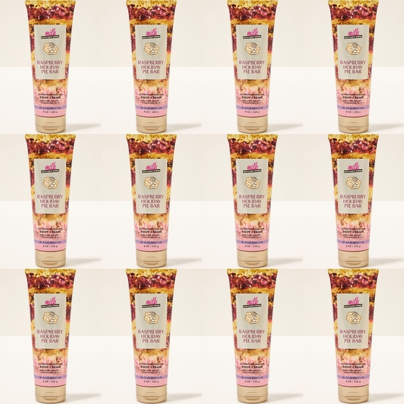 Bath Body Works Milk Bar Raspberry Holiday Pie Bar Body Cream Set of 12 NEW